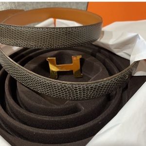 - HERMES ¥ Lizard Constance Belt • 85